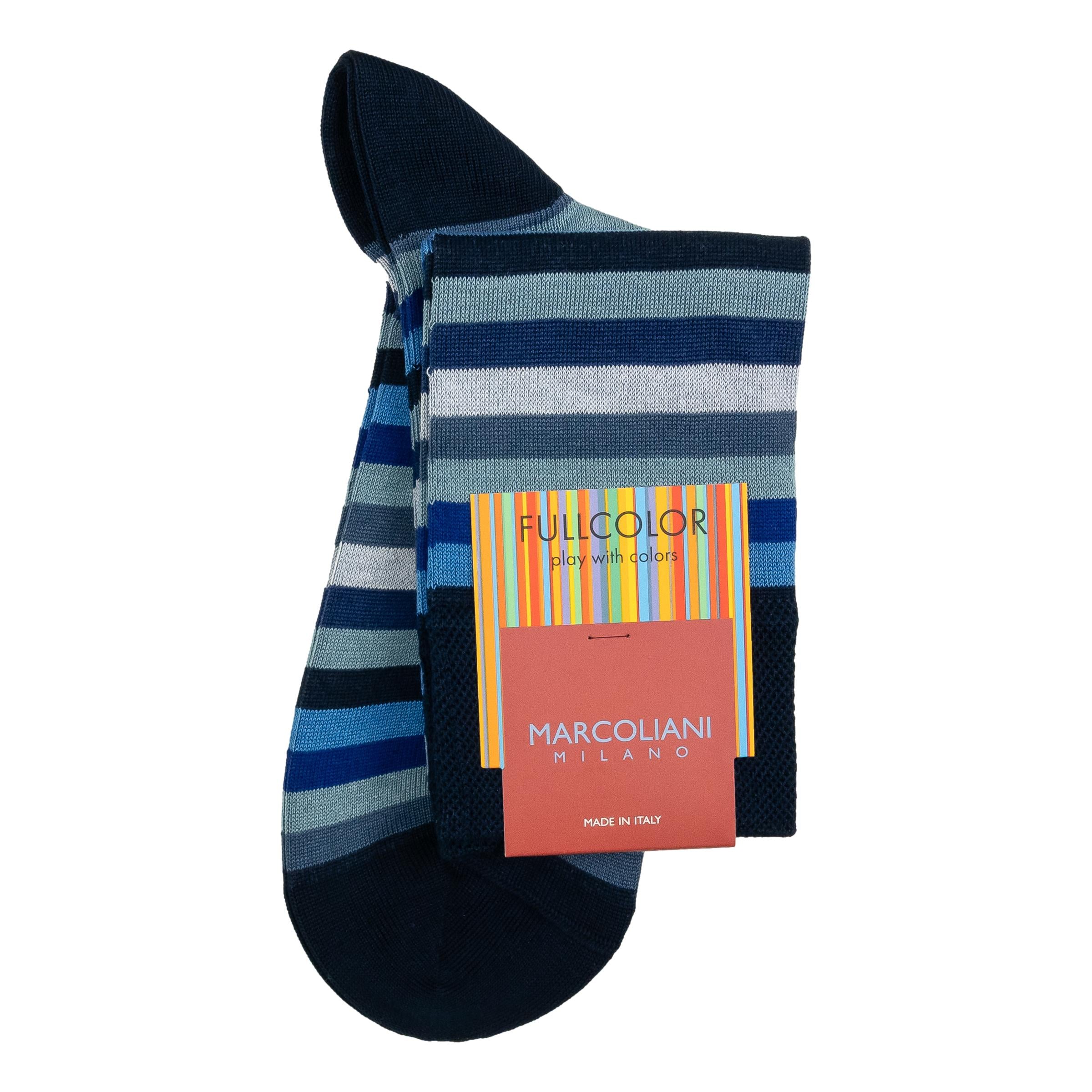 Pima Cotton Rainbow Stripe Over-the-Calf Dress Socks