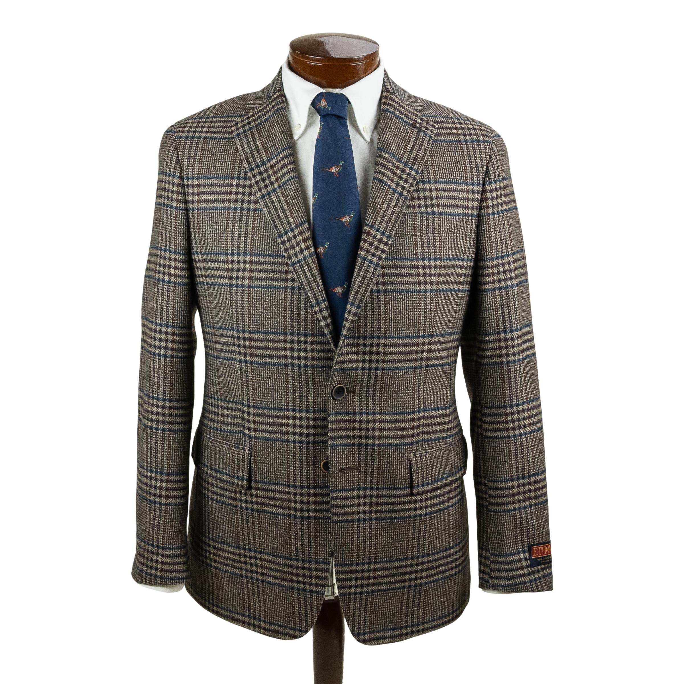 Brown with Red Blue and Purple Glen Plaid Wool and Cashmere Blend Sport Coat