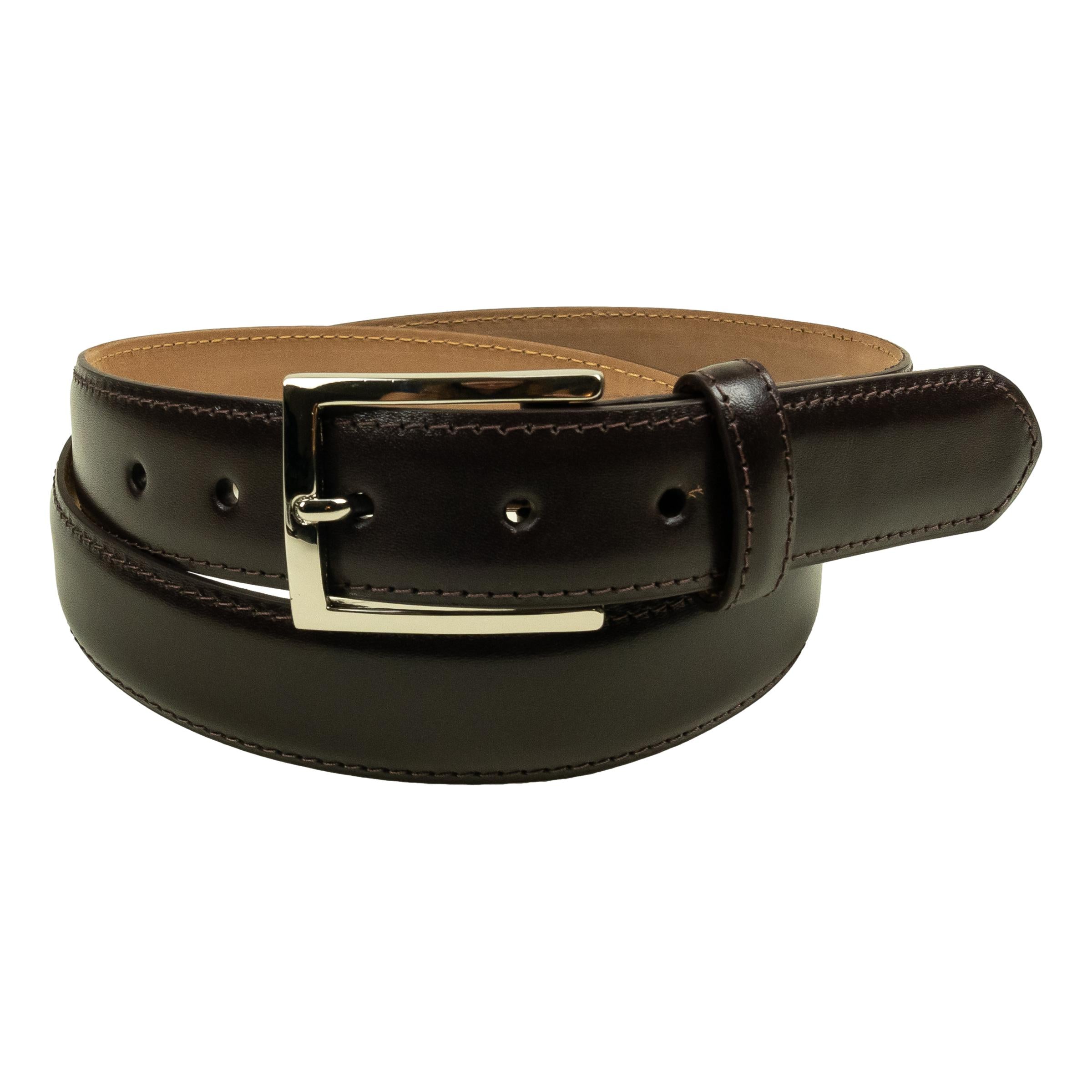 1 1/4" Glazed Calfskin Topstitch Belt with Nickel Buckle