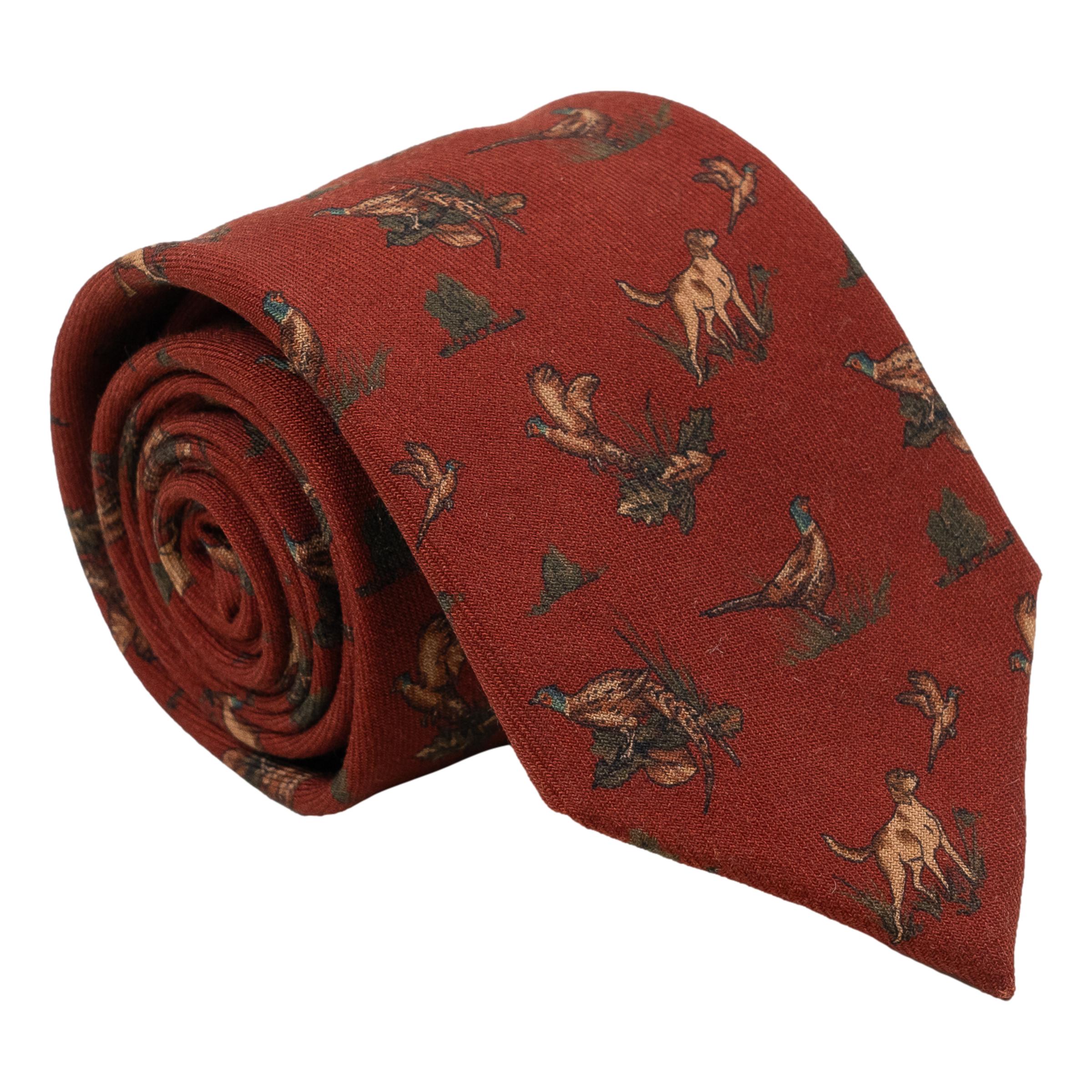 Pheasant and Pointer Wool Tie