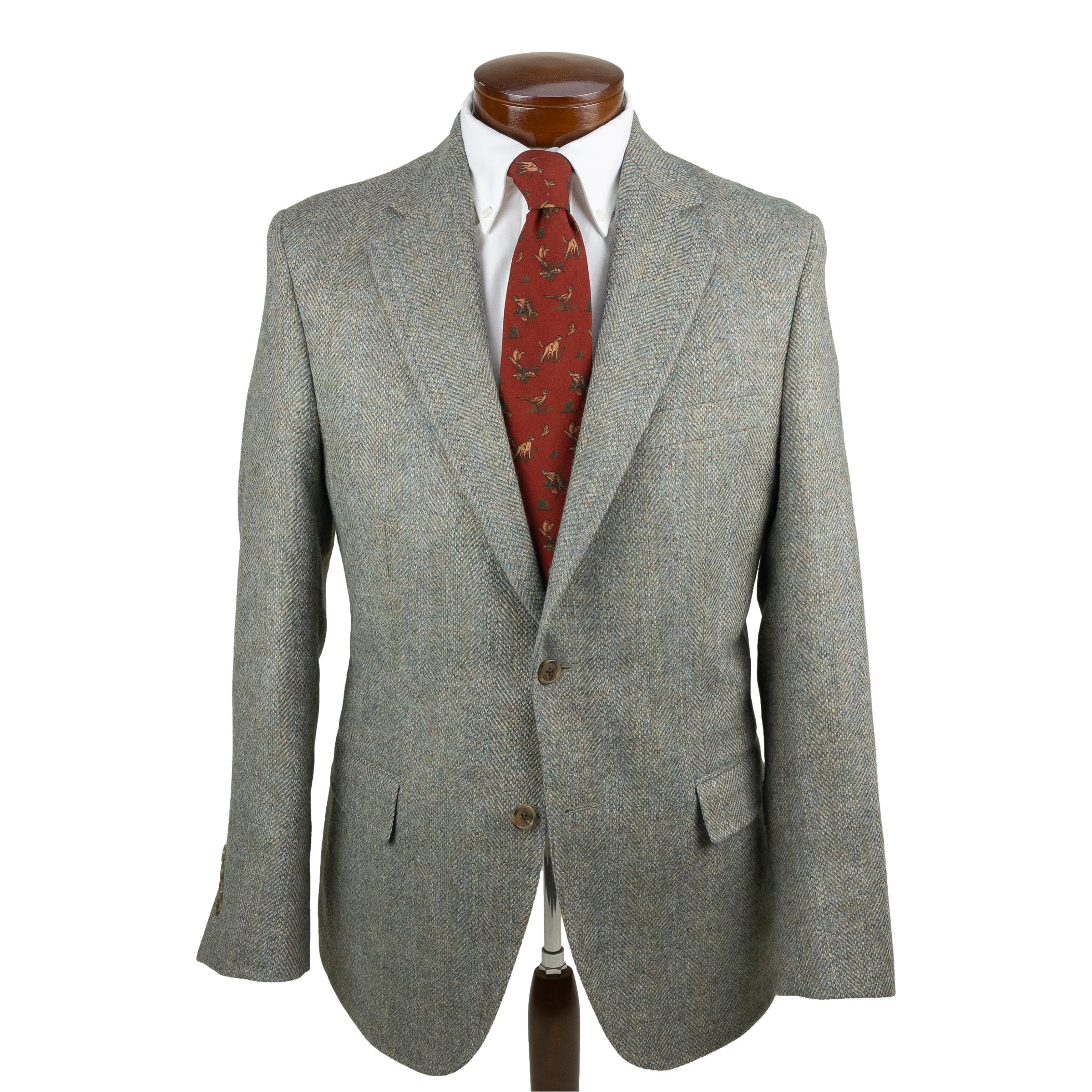 Lovat Blue Mix Herringbone and Barley Corn Wool Sport Coat