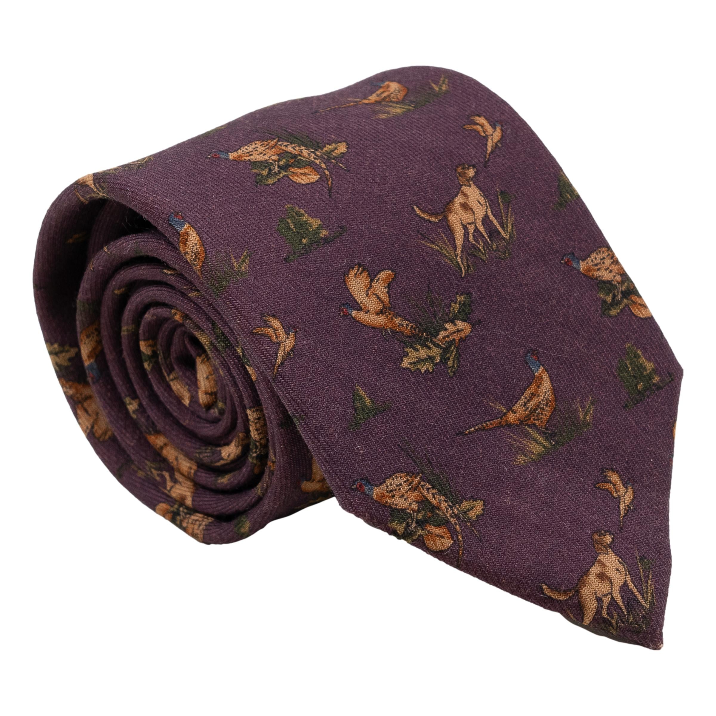 Pheasant and Pointer Wool Tie