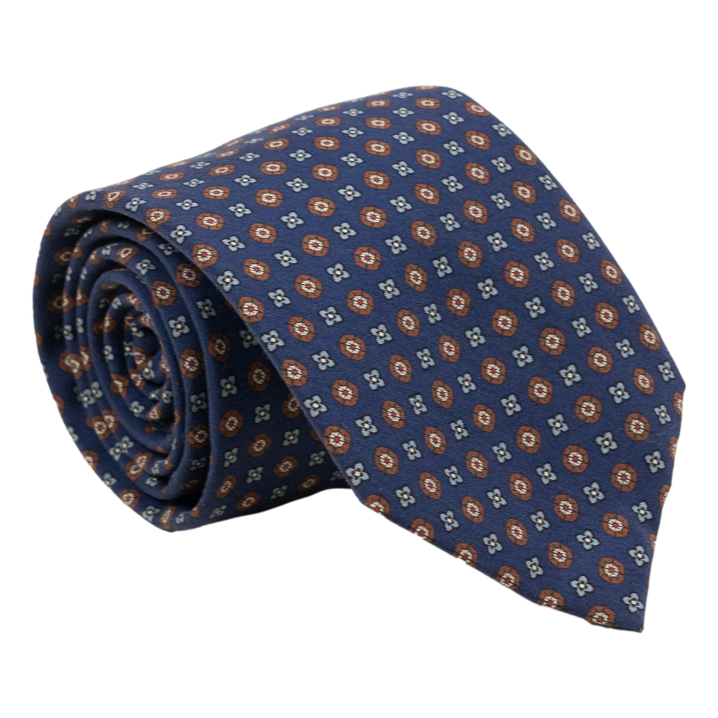 Mini Abstract Diamond and Shield Pattern Silk Tie