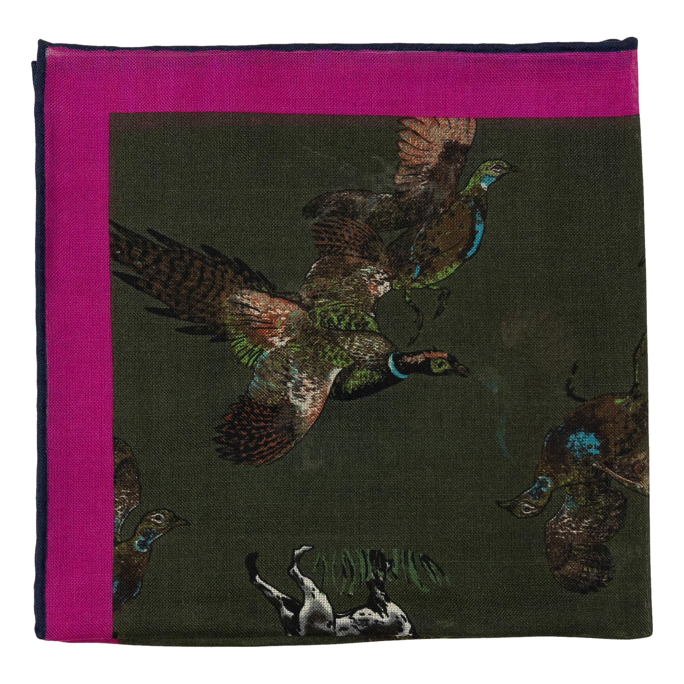 Pheasant and Pointer Wool and Silk Pocket Square