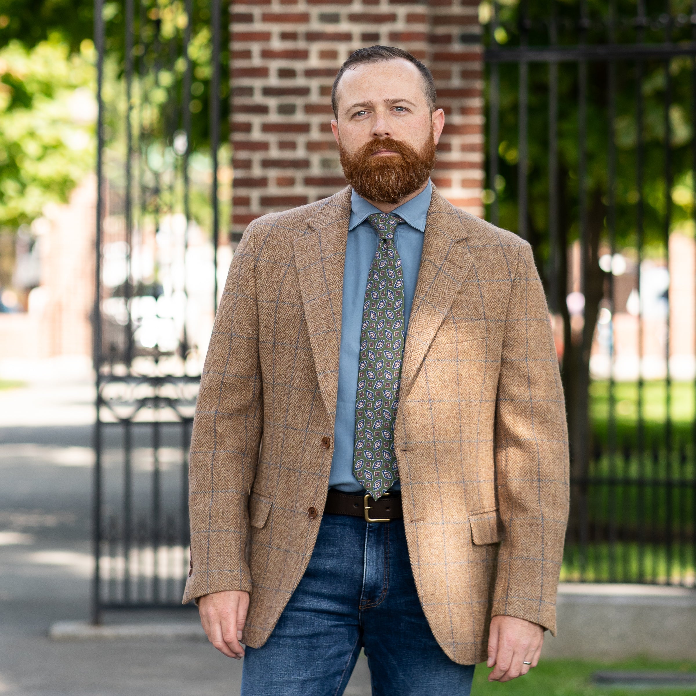 Highland Brown Herringbone Tweed with Sky Blue Windowpane Sport Coat