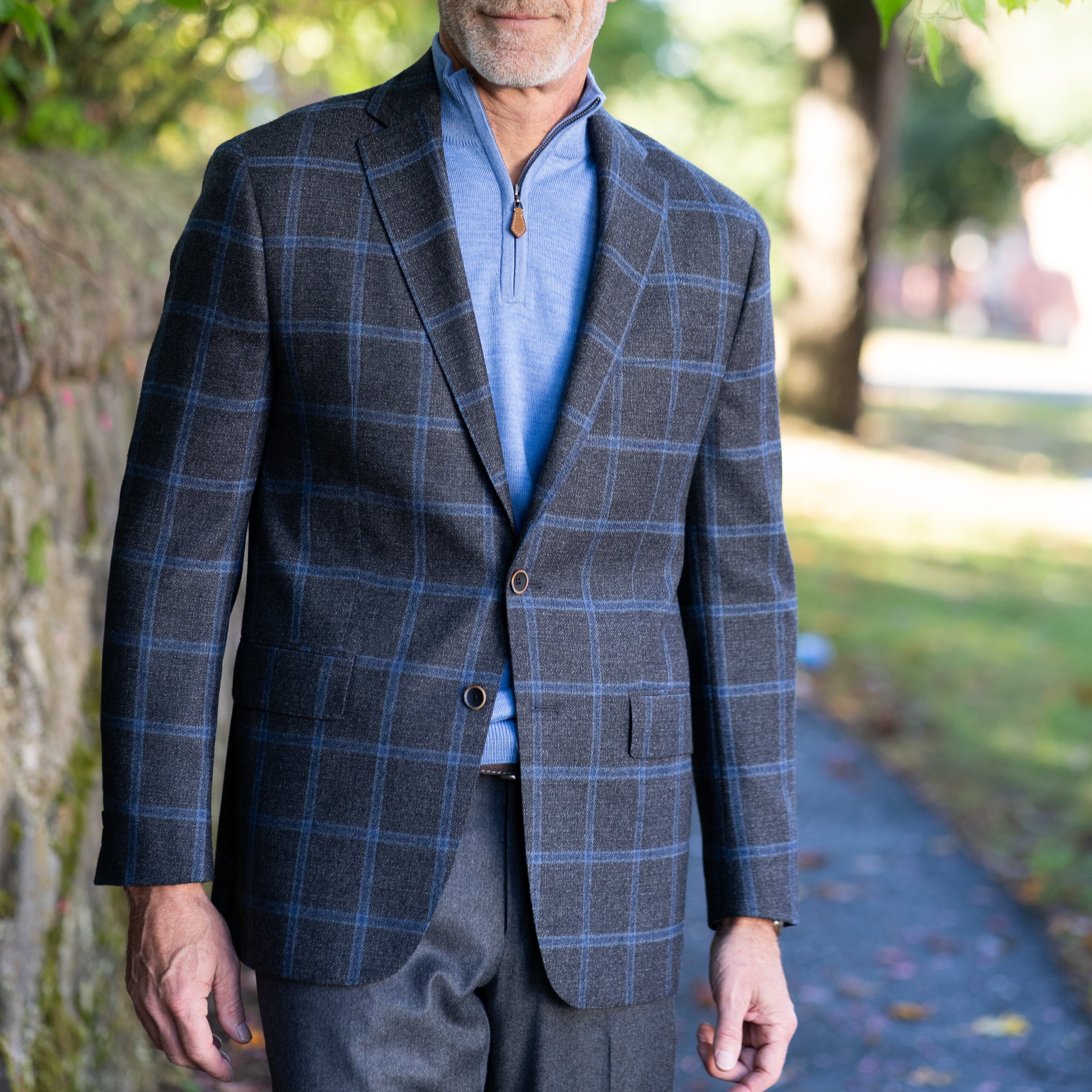 Charcoal with Blue Windowpane Wool Sport Coat