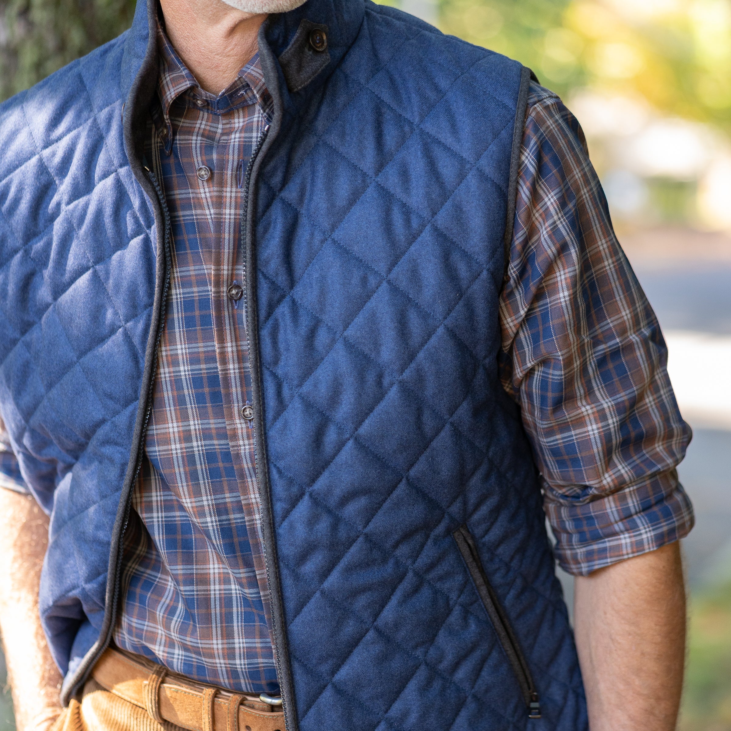 Taupe and Navy Plaid Viyella Sport Shirt