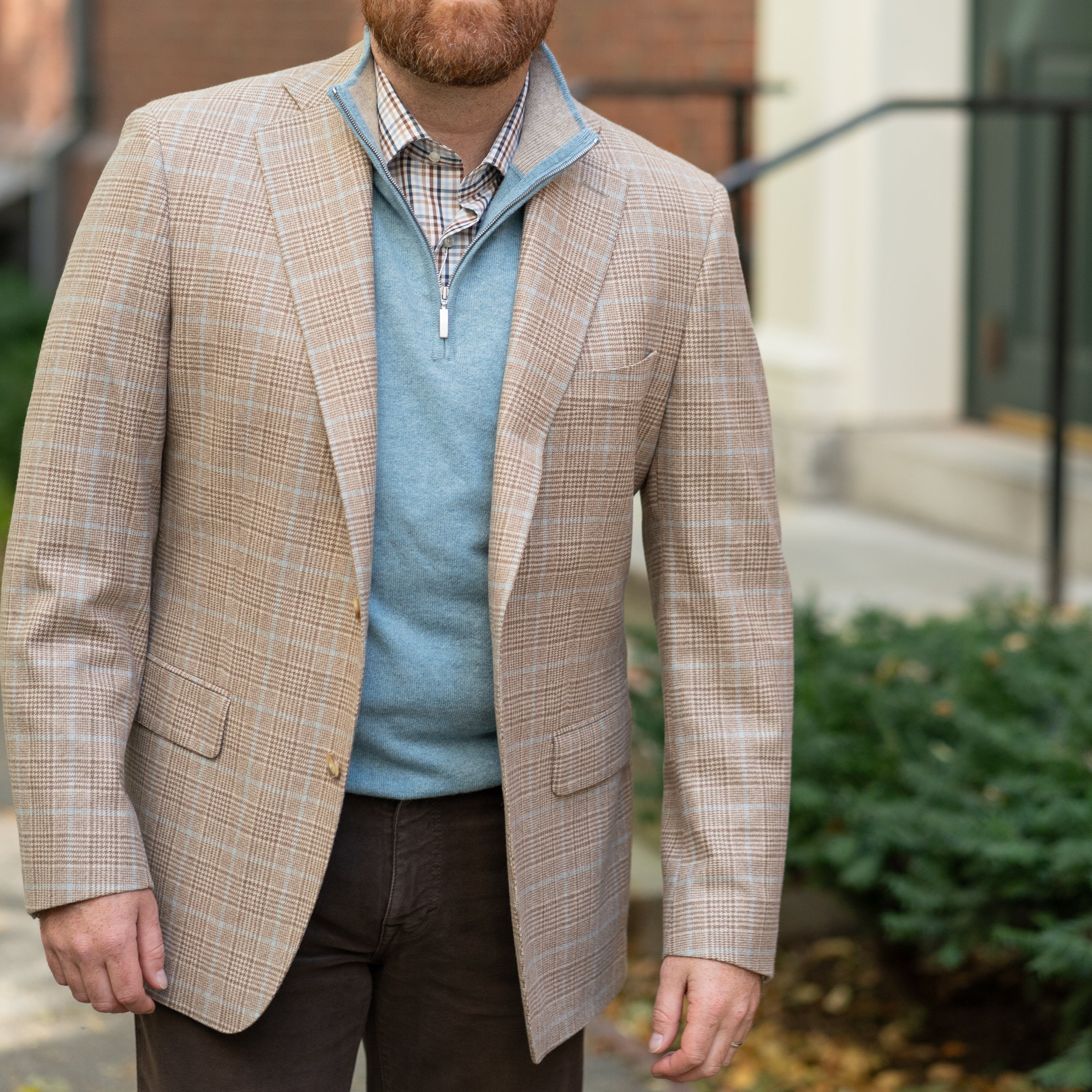 Oat Glen Plaid with Light Blue Windowpane Wool and Cashmere Sport Coat