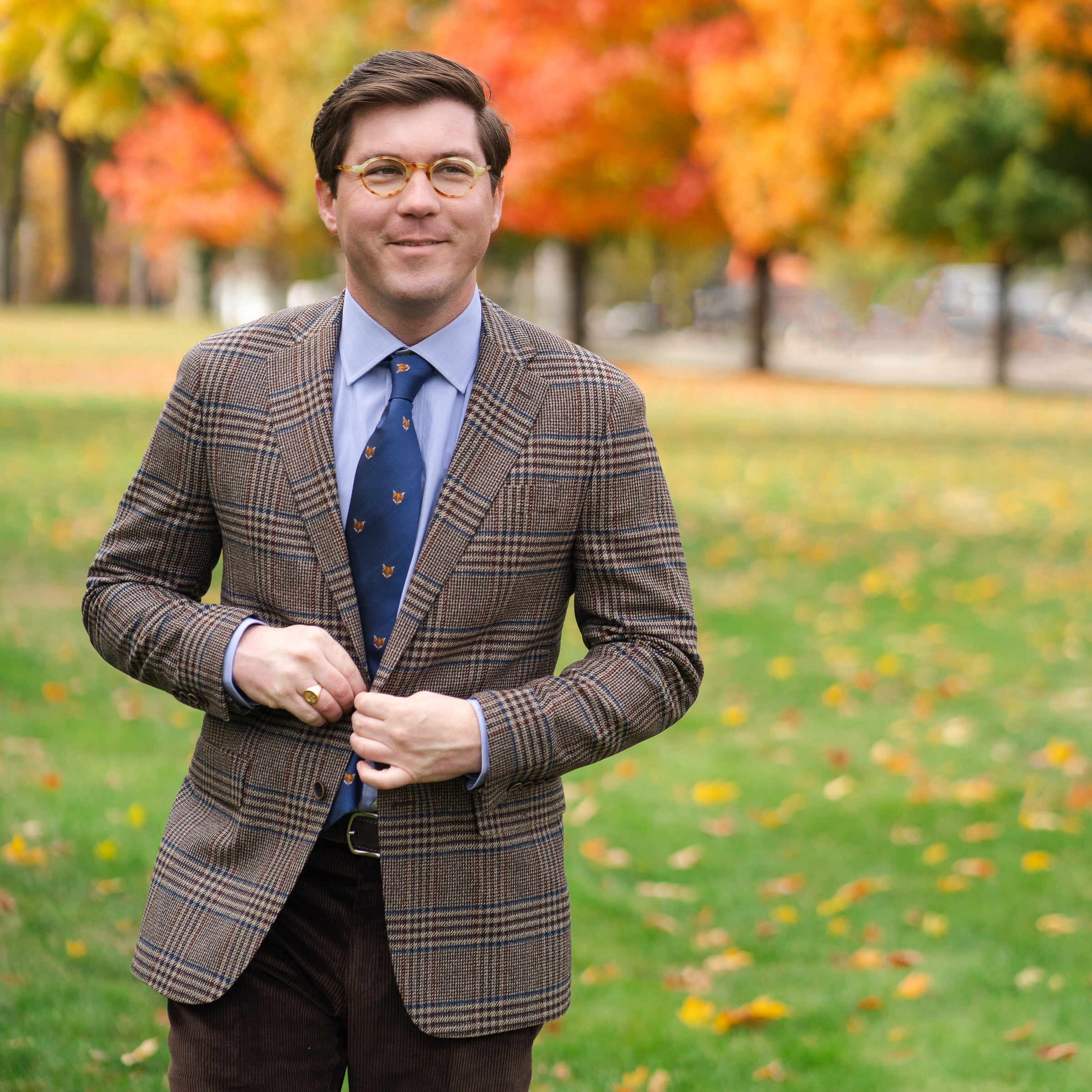 Brown with Red Blue and Purple Glen Plaid Wool and Cashmere Blend Sport Coat