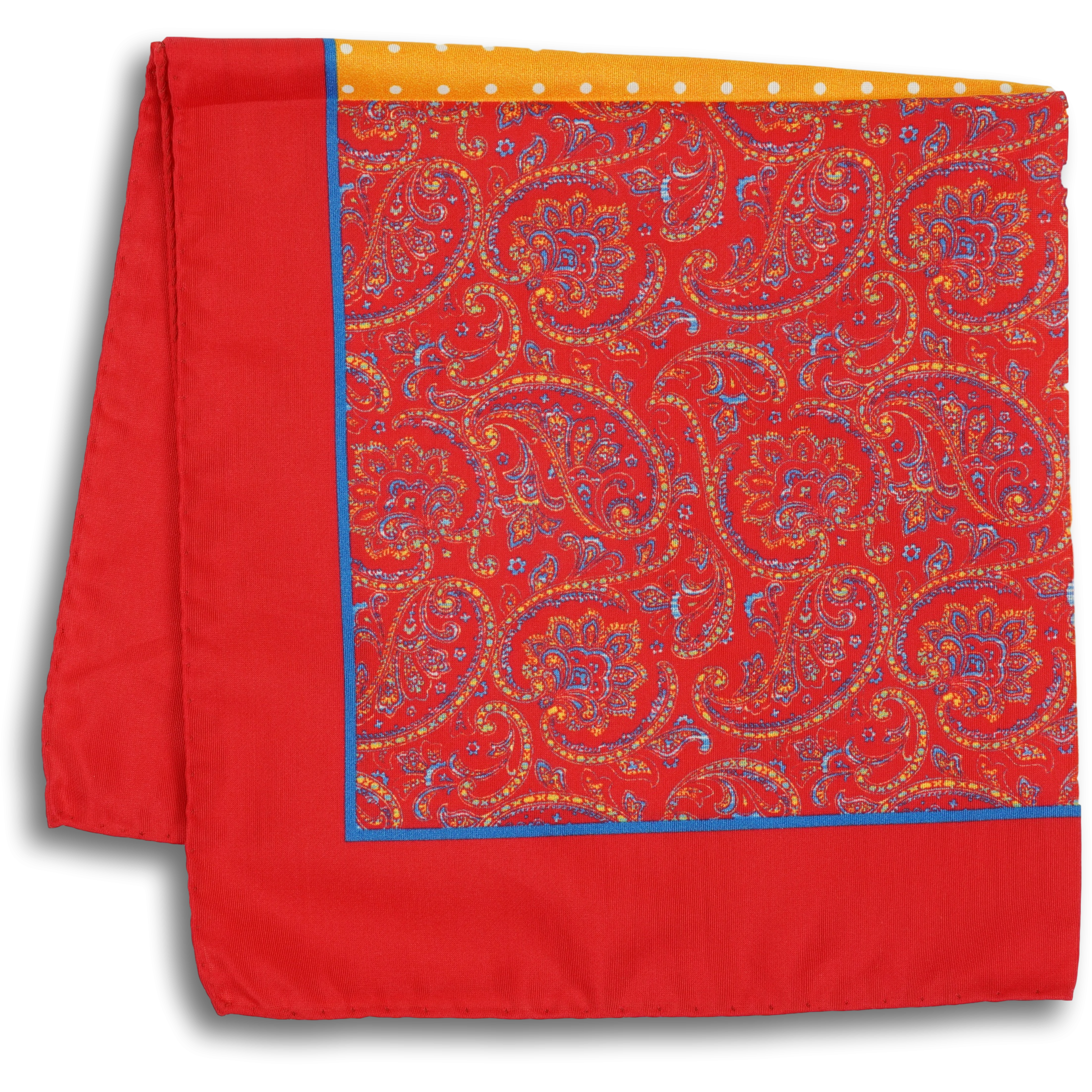 Orange and Red Polka Dot and Paisley Pocket Square